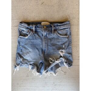 Abercrombie & Fitch Denim Shorts High Rise Distressed Rips Light Wash 25